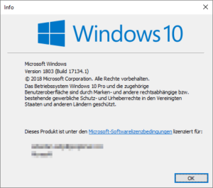 Microsoft Windows 10 April 2018 Versionsanzeige